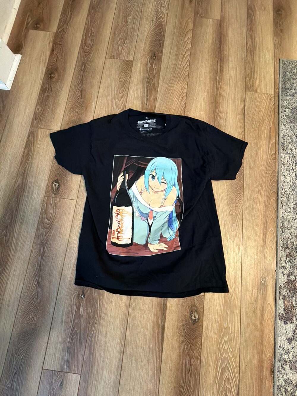 LARGE Konosuba T-Shirt Crunchyroll CR Loves Konosuba Aqua & Sake LARGE IN HAND